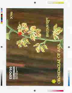 Bhutan 1990 Orchids - Intermediate stage computer-generated essay #1 (as submitted for approval) for 30nu m/sheet (Vandopsis parishi) 180 x 135 mm very similar to issued design, plus marginal markings, ex Government archives and p……Details Below