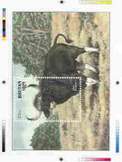 Bhutan 1990 Endangered Wildlife - Intermediate stage computer-generated essay #4 (as submitted for approval) for 25nu m/sheet (Gaur) 190 x 135 mm very similar to issued design plus marginal markings, ex Government archives and probably unique (as Sc 938)