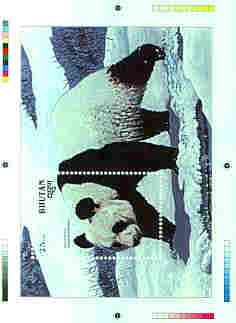 Bhutan 1990 Endangered Wildlife - Intermediate stage computer-generated essay #4 (as submitted for approval) for 25nu m/sheet (Giant Panda) 190 x 135 mm very similar to issued design plus marginal markings, ex Government archives ……Details Below