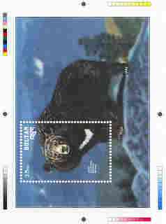 Bhutan 1990 Endangered Wildlife - Intermediate stage computer-generated essay #4 (as submitted for approval) for 25nu m/sheet (Asiatic Black Bear) 190 x 135 mm very similar to issued design plus marginal markings, ex Government ar……Details Below