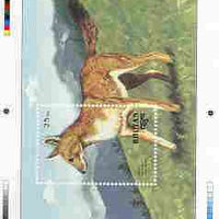 Bhutan 1990 Endangered Wildlife - Intermediate stage computer-generated essay #1 (as submitted for approval) for 25nu m/sheet (Asiatic Wild Dog) 190 x 135 mm very similar to issued design plus marginal markings, ex Government arch……Details Below