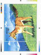 Bhutan 1990 Endangered Wildlife - Intermediate stage computer-generated essay #3 (as submitted for approval) for 25nu m/sheet (Asiatic Wild Dog) 190 x 135 mm very similar to issued design plus marginal markings, ex Government arch……Details Below