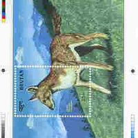 Bhutan 1990 Endangered Wildlife - Intermediate stage computer-generated essay #4 (as submitted for approval) for 25nu m/sheet (Asiatic Wild Dog) 190 x 135 mm very similar to issued design plus marginal markings, ex Government arch……Details Below