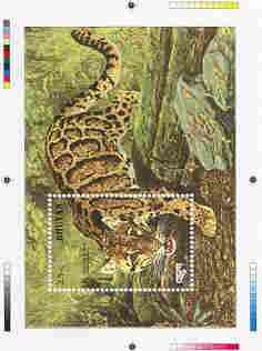 Bhutan 1990 Endangered Wildlife - Intermediate stage computer-generated essay #2 (as submitted for approval) for 25nu m/sheet (Clouded Leopard) 190 x 135 mm very similar to issued design plus marginal markings, ex Government archi……Details Below