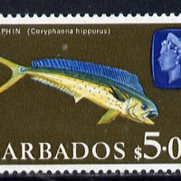Barbados 1966-69 Dolphin Fish $5 def (wmk sideways) unmounted mint SG 355a