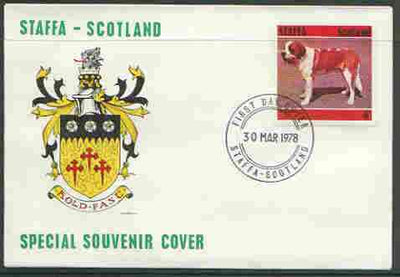 Staffa 1978 St Bernard 6p from perf Dog set of 8, on cover with first day cancel