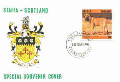 Staffa 1978 Bloodhound 10p from perf Dog set of 8, on cover with first day cancel