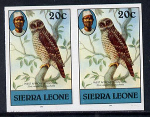 Sierra Leone 1983 Wood Owl 20c in unmounted mint IMPERF pair (as SG 767)