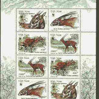 Vietnam 2000 WWF - Antelope sheetlet containing two sets of 4 each stamp opt'd SPECIMEN, scarce with only 100 sheets thus produced unmounted mint