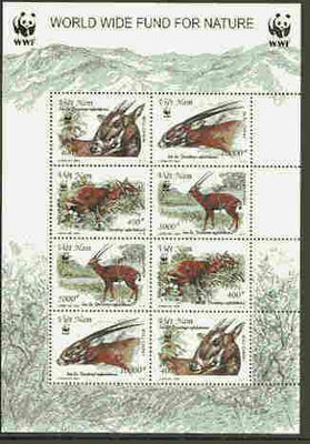 Vietnam 2000 WWF - Antelope sheetlet containing two sets of 4 each stamp opt'd SPECIMEN, scarce with only 100 sheets thus produced unmounted mint
