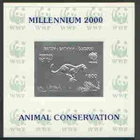 Batum 2000 WWF - Cheetah imperf sheetlet on shiney card with design embossed in silver opt'd 'Millennium 2000, Animal Conservation' in blue