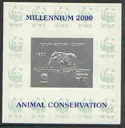 Batum 2000 WWF - Elephant imperf sheetlet on shiney card with design embossed in silver opt'd 'Millennium 2000, Animal Conservation' in blue