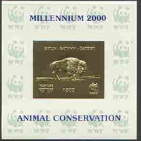 Batum 2000 WWF - Buffalo imperf sheetlet on shiney card with design embossed in gold opt'd 'Millennium 2000, Animal Conservation' in blue