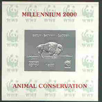 Batum 2000 WWF - Buffalo imperf sheetlet on shiney card with design embossed in silver opt'd 'Millennium 2000, Animal Conservation' in red