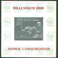 Batum 2000 WWF - Cheetah imperf sheetlet on shiney card with design embossed in silver opt'd 'Millennium 2000, Animal Conservation' in red
