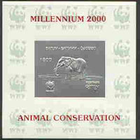 Batum 2000 WWF - Elephant imperf sheetlet on shiney card with design embossed in silver opt'd 'Millennium 2000, Animal Conservation' in red