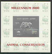 Batum 2000 WWF - Elephant imperf sheetlet on shiney card with design embossed in silver opt'd 'Millennium 2000, Animal Conservation' in red
