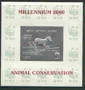 Batum 2000 WWF - Zebra imperf sheetlet on shiney card with design embossed in silver opt'd 'Millennium 2000, Animal Conservation' in red