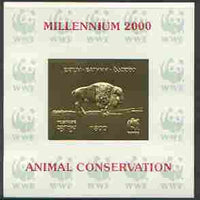Batum 2000 WWF - Buffalo imperf sheetlet on shiney card with design embossed in gold opt'd 'Millennium 2000, Animal Conservation' in red