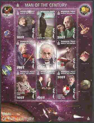 Mongolia 2000 Einstein - Man of the Century perf sheetlet containing 9 values unmounted mint