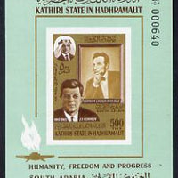 Aden - Kathiri 1967 Lincoln & Kennedy imperforate miniature sheet unmounted mint (Mi BL 14B)