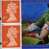 Great Britain 1999 Booklet pane containing 4 x 1st class stamps plus Rugby World Cup Commemorative label, unmounted mint