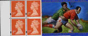 Great Britain 1999 Booklet pane containing 4 x 1st class stamps plus Rugby World Cup Commemorative label, unmounted mint
