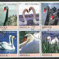 Angola 2000 Swans perf sheetlet containing 6 values very fine cto used