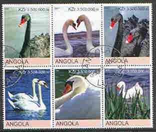 Angola 2000 Swans perf sheetlet containing 6 values very fine cto used