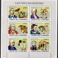 Comoro Islands 2009 Fungi & Mycologists perf sheetlet containing 6 values unmounted mint, Michel 2051-6