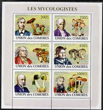 Comoro Islands 2009 Fungi & Mycologists perf sheetlet containing 6 values unmounted mint, Michel 2051-6