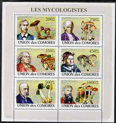 Comoro Islands 2009 Fungi & Mycologists perf sheetlet containing 6 values unmounted mint, Michel 2051-6