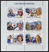 Comoro Islands 2009 Humanitarians perf sheetlet containing 6 values unmounted mint, Michel 1974-9