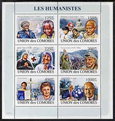Comoro Islands 2009 Humanitarians perf sheetlet containing 6 values unmounted mint, Michel 1974-9