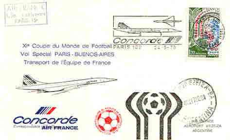 France 1978 Air France flight post card for World Cup Football (Paris to Buenos Aires) with illustrated Concorde cancel
