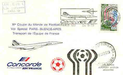 France 1978 Air France flight post card for World Cup Football (Paris to Buenos Aires) with illustrated Concorde cancel