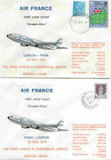 Great Britain 1974 Air France Airbus first commercial service flight cover London to Paris plus matched cover for return