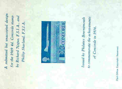 Exhibition souvenir sheet for 1976 Philatex (Bournemouth) showing unaccepted Concorde stamp
