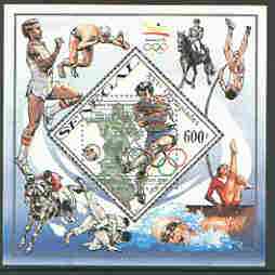 Senegal 2000 Euro Scout 2000 opt in silver on 1990 Barcelona Olympics perf m/sheet unmounted mint