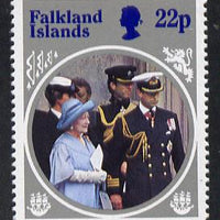 Falkland Islands 1985 Life & Times of HM Queen Mother 22p with wmk inverted (gutter pair price x2)