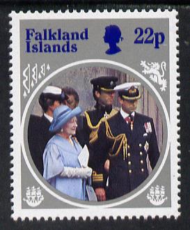 Falkland Islands 1985 Life & Times of HM Queen Mother 22p with wmk inverted (gutter pair price x2)