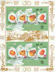 North Korea 1996 Apricots perf sheetlet containing 2 sets of 4, as SG N3659-62