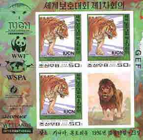 North Korea 1996 WWF World Conservation Union imperf m/sheet containing 3 x 50ch (Tiger) plus label as SG N3630 unmounted mint