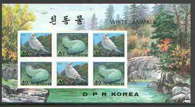 North Korea 1995 White Animals imperf sheetlet containging 3 each of Tree Sparrow & Sea Slug, unmounted mint as SG N3514-15