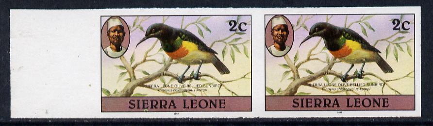 Sierra Leone 1983 Sunbird 2c (with 1983 imprint) unmounted mint IMPERF pair (as SG 761)