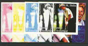 Somaliland 2000 Kuthy Whitworth (From Women Golfers sheetlet) the set of 5 imperf progressive proofs comprising the four individual colours plus all 4-colour composite