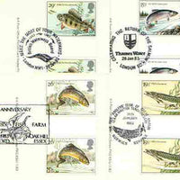 Great Britain 1983 British River Fishes set of 4 PHQ cards with appropriate gutter pairs each very fine used with first day cancels
