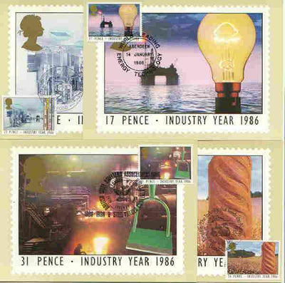 Great Britain 1986 Industry Year set of 4 PHQ cards with appropriate stamps each very fine used with first day cancels