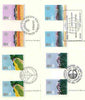 Great Britain 1983 Commonwealth Day (Geographical Regions) set of 4 PHQ cards with appropriate gutter pairs each very fine used with first day cancels