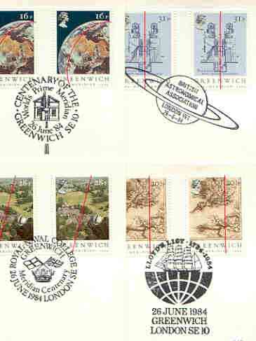 Great Britain 1984 Greenwich Meridian set of 4 PHQ cards with appropriate gutter pairs each very fine used with first day cancels